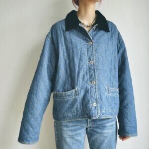 Vintage 90s Coastal Cottage Core Boho Oversized Quilted Denim Barn Jacket XL